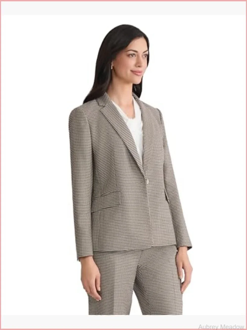 Womens Houndstooth One Button Blazer Tailored Office Work Jacket